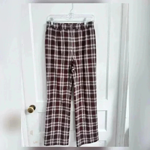 Reformation Franklin Brown Plaid Pants Size 4 TRENDING Like New - Picture 1 of 5
